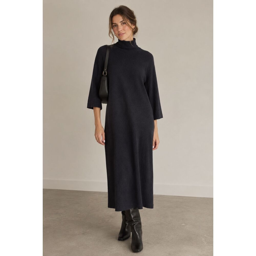 Eileen Fisher 100% Merino Wool Turtleneck Sweater Dress S Minimalist Sustainable
